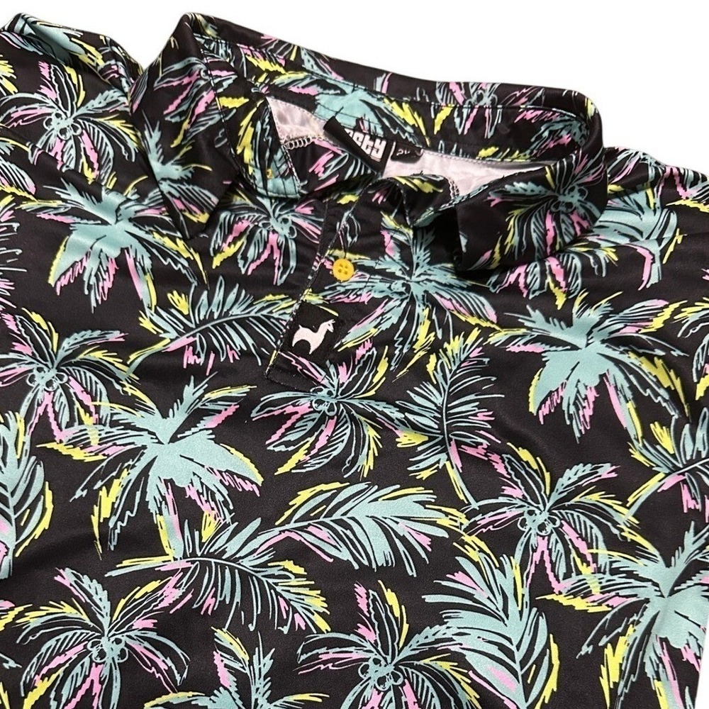 Lofty Llama Performance Golf Shirt - Miami Vice  - 2XL Retro Polo Palm Tree 80s
